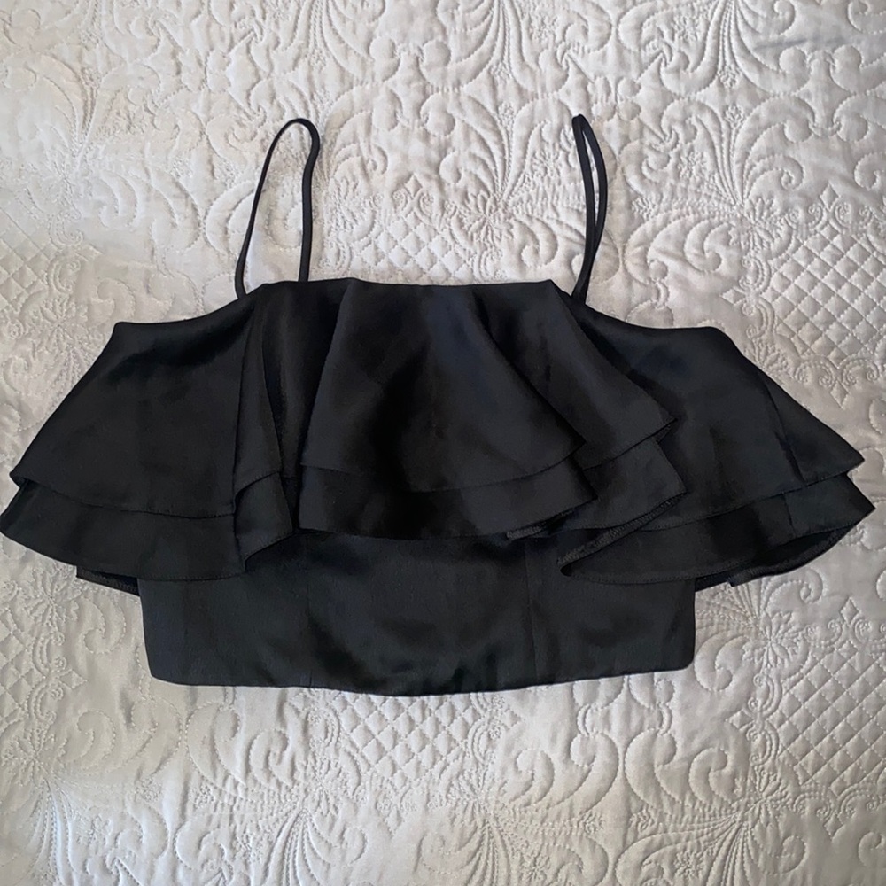 Topshop Petite Crop Top with Ruffle Detail